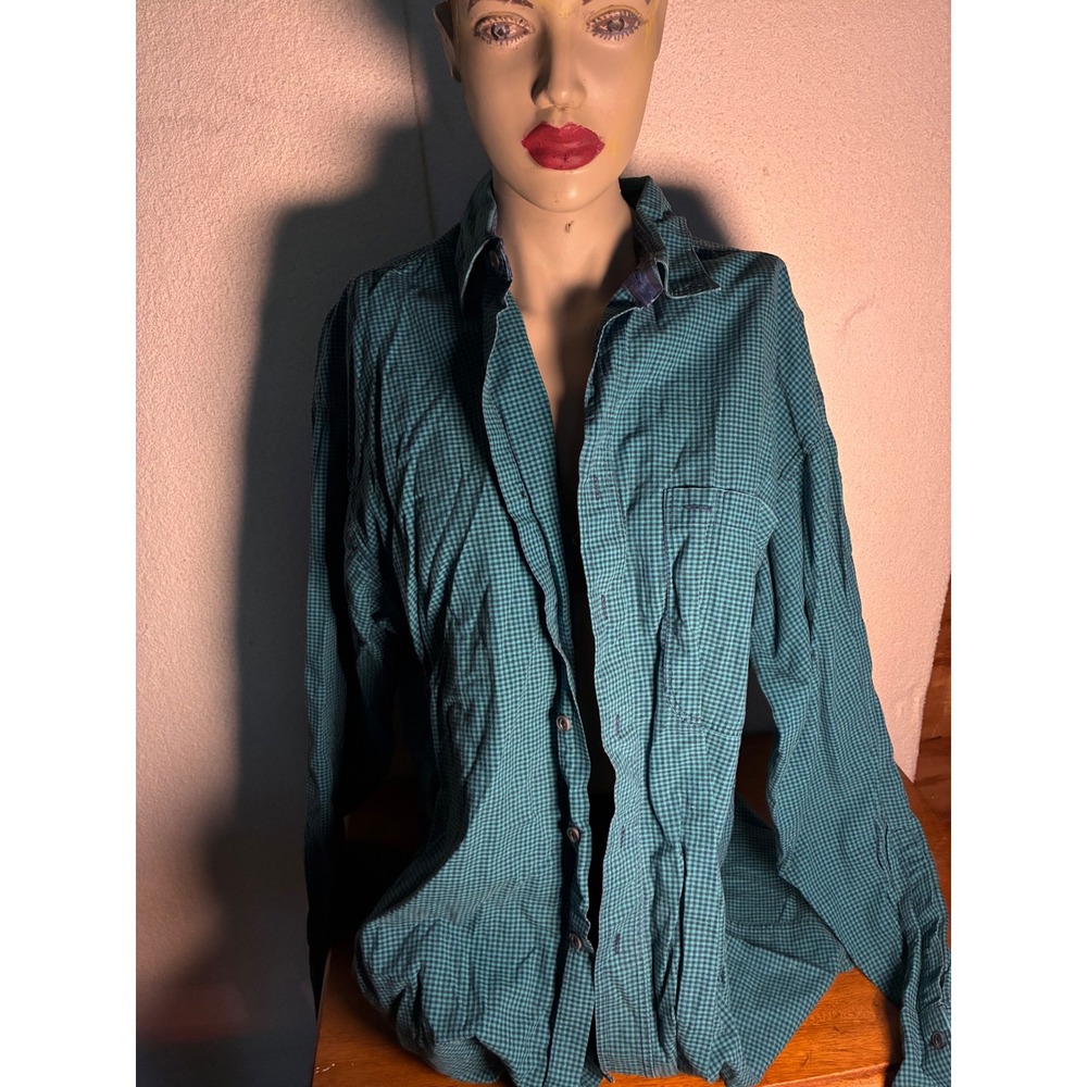 Gant Salty Dog Button Down Shirt Mens XL Green Micro Check Excellent Long Sleeve
